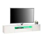 MMT Furniture Designs Ltd TV Console, Television Stands 78" Long White 70 Inch TV Stand with LED Lights, 3 Storage Cabinets Soundbar Shelf 90 Inch TVs