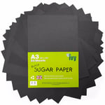 A3 Sugar Paper - 50 X Black Sheets - 21004 - Made In The Uk By Ivy Stationery