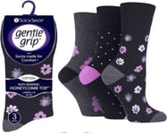 3 Pair Ladies Gentle Grip Socks Non Elastic Honeycomb Top Womens Diabetic Cotton