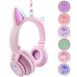 YUSONIC Unicorn Kids Wireless Headphones,Yusonic Toddler Bluetooth Headphones for Girls Boys laptop Tablet,Led Light Up Kids Headphone for Birthday travel school Gifts. (PURPLE)