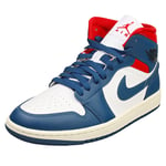 Nike Air Jordan 1 Mid Womens White Blue Red Fashion Trainers - 6 UK