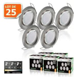 25 Spots LED Dimmable Blanc Chaud - LAMPESECOENERGIE - Finition Alu Brossé - Encastrable - Classe énergétique G