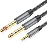 Câble Audio 3.5Mm Vers Double 6.35Mm 1M, 6.35 Mâle Vers 3.5 Mâle Mono Y Splitter Jack Câble D'Instrument Nylon Tressé Pour Haut-Parleurs, Table De Mixage, Cinéma Maison Etc.