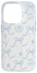 Coque pour iPhone 14 Pro Esthétique Bleu Clair Nœud Coquette Fleur & Lapin Cute Girl