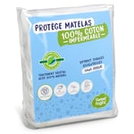 SWEET NIGHT Sweetnight - Protège Matelas 90x200 cm Greenfirst® | Traitement Végétal : Actif 100% Naturel et Anti-Acariens | Alèse Imperméable | Molleton 100% Coton | Absorbant et Silencieux