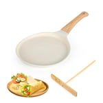 YKUKIZEE Non-Stick Crepe Pan 20 cm, Dosa Pan White, Chapati Pan Frying Egg Pan Pancake Tortillas Pan with Handle for Induction Hob