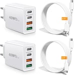 4 Port Chargeur Rapide Usb C(Pd20w*2 + 3.1a*2), 2-Pack 40w Chargeur Usb Multiple Avec 2m Cable Usb C, Adaptateur Usb C, Chargeur Universel Pour Iphone 15,Samsung Galaxy S22, Ipad Pro, Xiaomi[L3486]