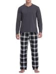 Vlazom Pyjama Homme Hiver Ensemble de Pyjama à Manches Longues Vêtements de Nuit Pantalon de Pyjama à Carreaux，B-Bleu Grisâtre，XL