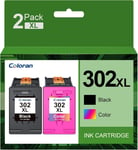 302Xl Cartouches D'Encre Remanufacturées Compatible Pour Hp 302 Pour Officejet 3830 3831 3833 3835 Envy 4520 4525 Deskjet 2130 3630 3632 (2-Pack)