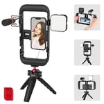 NEEWER Kit stabilisateur de téléphone vidéo pour Enregistrement vidéo Vlogging, Cage de téléphone avec Lampe vidéo LED, CM14 Pro Mini Microphone, trépied de Table Compatible avec iPhone 14 Pro Max,