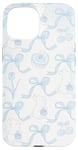 Coque pour iPhone 15 Esthétique Bleu Clair Nœud Coquette Fleur & Lapin Cute Girl