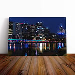 Big Box Art Canvas Print Wall Art Melbourne at Night Australia Skyline | Mounted & Stretched Box Frame Picture | Home Decor for Kitchen, Living Room, Bedroom, Hallway, Multi-Colour, 20x14 Inch