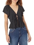 The Drop Blouse en Crêpe à Nouer sur le Devant pour Femme, avec Manches Bouffantes, Elize, Noir, Taille L