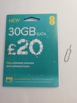 EE 4G £20 Data Pack Combi PAYG 30GB Unltd Mins Txts ZERO CREDIT + SIM EJECTOR