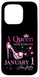 Coque pour iPhone 15 Pro A Queen Was Born on Janvier 1, 1er Janvier Anniversaire