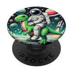 Astronaut And Dinosaur In Space, Planets Stars Dino Galaxy PopSockets Adhesive PopGrip