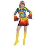 WIDMANN MILANO PARTY FASHION W, Costume hippie adulte, robe courte, bandeau assorti, motifs psychédéliques, 100% polyester, taille M, léger et confortable, parfait pour carnavals et fêtes