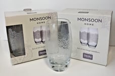 Denby Monsoon Glasses Filigree Silver Large Tumblers X4 Brand New in Box