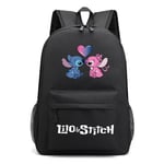 Disney Lilo & Stitch tecknad ryggsäck för skolan, lätt vattenavvisande skolväska vardaglig dagryggsäck för barn i mellanstadiet pojkar flickor  (FMY) Black