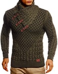 Leif Nelson Pull en tricot pour homme, avec col châle, pour hiver, coupe droite, convient aux looks décontractés et professionnels, disponible en plusieurs tailles et couleurs, Kaki/noir, XXXL