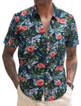 COOFANDY Chemise Hawaienne Homme Casual Manche Courte Fleurs Chemise Fleur Homme Chemise Homme Ete Chemises en Lin Homme PAT19 M