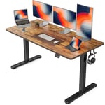 FEZIBO Height Adjustable Electric Standing Desk, 152 * 60 cm Stand up Table, Sit Stand Home Office Desk with Splice Board, Black Frame/Rustic Brown Top