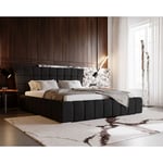 Lit Double 160x200 Deluxe - Lit Glamour, Chesterfield Lit Double avec Tiroir de Lit - Noir (Magic Velvet 2219)