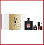 YSL BLACK OPIUM Gift Set, 90ml EDP Spray + 7.5ml EDP Mini + 6ml Lipstick No 206