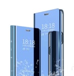 Wuzixi Case for Motorola Moto G9 Plus. Plating Ultra Slim Fit Mirror Makeup Plating Flip Case, Mirror Protective Case with Kickstand, phone case for Motorola Moto G9 Plus.Blue