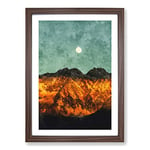 Big Box Art The Moon Above The Mountains Painting Framed Wall Art Picture Print Ready to Hang, Walnut A2 (62 x 45 cm)