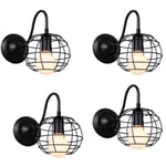 Axhup - Applique Murale Cage Métal E27 Luminaire Eclairage Décoration Applique Lampe avec Abat-jour Rond pour Cuisine Salon Chambre Noir - 4 Pack