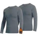 YUSHOW Lot de 2 Haut Thermique Homme Polaire sous Vetement Maillot de Corps à Manches Longues à Col Rond Hiver Tee Shirt Chauds Ultra Doux Base Layer,Gris,Taille L