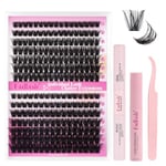 Fadlash Kit Extension Cils 0.07 D Cornée 8-16mm 80D+100D Faux Cils Cluster Cils Kit Individuels DIY de Cils Avec Bond And Seal,Dissolvant pour Colle Cils,Pince A Epiler Faux Cils Réutilisables