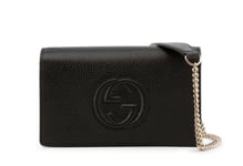 GUCCI SOHO black leather woman's Wallet Chain GG shoulder Bag 598211 BRAND NEW