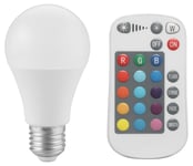 Dimbar LED-pære RGBW E27 4,8 W, med fjernkontroll