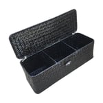 2X(3 Compartment Storage Box Wicker Rattan Basket with Cover Sundries6380