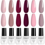 6 färger UV Gel Nagellack Set, Röd Rosa Gel Lack, Gel Nagellack Kit