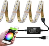 Bande lumineuse LED USB RGBWW à intensité variable, kit LED d'ambiance intelligente, fonctionne avec hub Bridge Echo Plus pour application/commande vocale Alexa, 2 m RVB, blanc froid, blanc