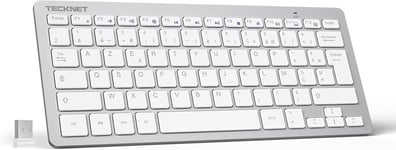 Clavier Sans Fil 2.4G, Mini Clavier Azerty Ultra-Mince Avec 12 Raccourcis Multimédias, Compact Clavier Ordinateur Pour Windows 11 10, 8, Pc, Bureau, Portable, Économie D'Énergie -Argent