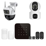 Alarme Maison WiFi et GSM 4G sans Fil connectée CASA Noire avec 2 caméras Double Objectif, kit 1, Noir et Blanc