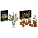 LEGO 10329 Icons Tiny Plants Set, Artificial Flowers in 9 Buildable Teracotta-Coloured Pots & 10313 Icons Wildflower Bouquet Set, Artificial Flowers with Poppies and Lavender