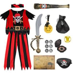 Suffolly Deguisement Pirate Enfant, Costume Pirate Enfant, Deguisement Enfant Garcon Accessoires Pirate Enfant 12PCS avec Chapeau Pirate Cache Oeil Pirate Deguisement Enfant pour Halloween Carnaval(L)