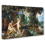 Peter Paul Rubens The Garden of Eden with the Fall of Man Classic Painting Canvas Wall Art Print Ready to Hang, Framed Picture for Living Room Bedroom Home Office Décor, 20x14 Inch (50x35 cm)