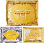 24K Gold Bio Collagen Crystal Face Mask Set Face Mask + Lip Mask + Eye Mask Gold