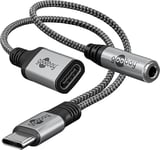 goobay 74524 Adaptateur USB C vers Jack 3,5 mm et USB C/Adaptateur 2 en 1 / Charge Rapide Type C vers Audio AUX Jack/Gaine en Tissu