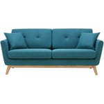 Canapé scandinave 3 places et 2 coussins bleu canard hoga