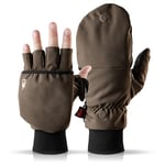 THE HEAT COMPANY - HEAT 2 SOFTSHELL - fingerless touchscreen glove and mitten in one - quality from the Alps - warm winter & bicycling gloves - against cold during sports & work – Brown, S