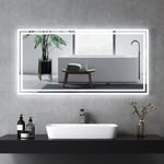 Emke - Miroir salle de bains avec Interrupteur à bouton, Anti-buée, Lumière Blanche Froide/Chaude 120x60 cm