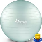 TRESKO® Ballon de Gymnastique | Anti-éclatement | Boule d'assise | Balle de Yoga | Balles d'exercices Fitness | 300 kg | avec Pompe à air, Vert Menthe, 75cm