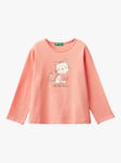 Benetton Long Sleeve Textured Tulle Cat Cotton T-Shirt